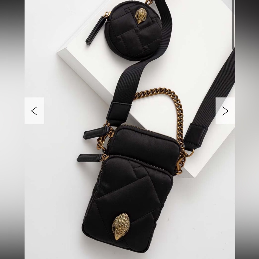 Kurt Geiger Black Quilted Crossbody Bag with Gold Accents